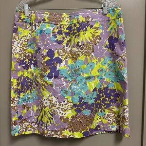Talbots Floral Mini Pencil Skirt Size 12 Fully Lined Purple Watercolor Ditzy